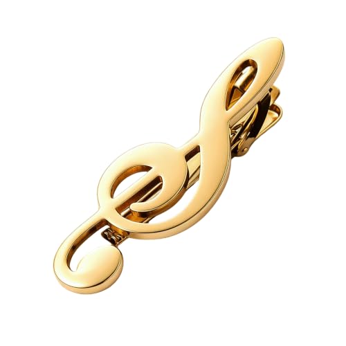 Gold Tie Clip for Men Cat/Treble Clef/Seahorse/Paw Print/Skull Tie Bar Jewelry Accessories Gifts for Holiday - color: Treble Clef