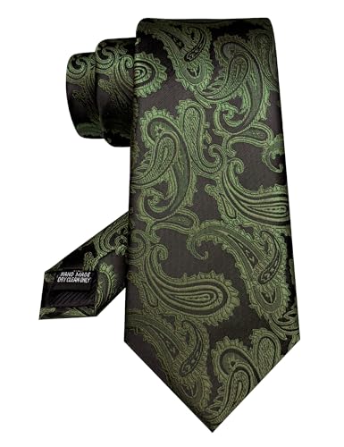 JEMYGINS Mens Paisley Tie and Pocket Square,Lapel Pin,Cufflinks,Tie Clip Sets with Gift Box 5PCS - color: Olive Green