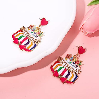 Birthday Earrings for Women Happy Birthdays Earrings Statement Cake Champagne Bottle Earring Happy Birthdays Dangle Earring Birthday Gifts Party Favors - color: Cake