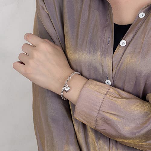 H&Beautimer 925 Sterling Silver 4-10MM Ball Chain Bracelet For Women's - Italian Handmade Bead Chain Bracelet 5''5.7''6.3''6.7''7.5''8''8.3''8.5''9 Inch Rose Gold Party Jewelry - color: 4MM Silver-Heart Pendant, size: 5.7 inches