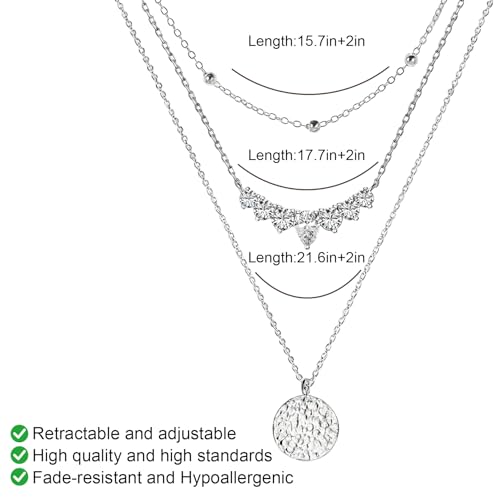 Silver Plated Layered Choker Necklaces, Dainty Stackable Coin Chain Pendant Necklace, Trendy Fashion Jewelry Holiday Birthday Gift for Women