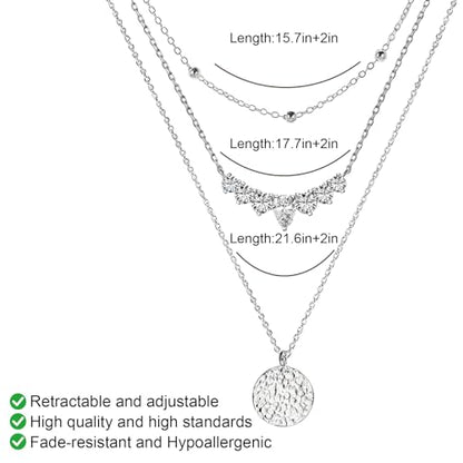 Silver Plated Layered Choker Necklaces, Dainty Stackable Coin Chain Pendant Necklace, Trendy Fashion Jewelry Holiday Birthday Gift for Women