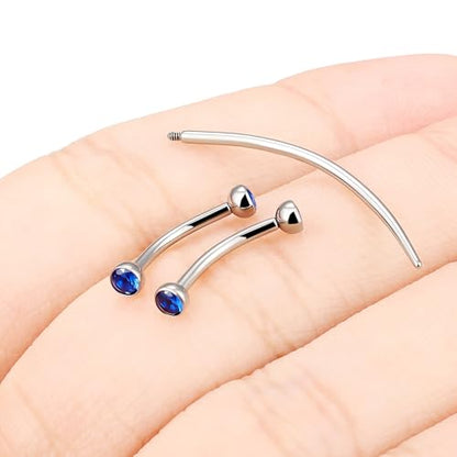 F136 Titanium 16g 6/8/10mm Eyebrow/Rook/Snug/Vertical-Labret/VCH/Snake-Eyes/Anti-Tragus/Christina/Daith/Belly-Button/Bridge/Hood/Surface Curved Barbell Piercing Jewelry for Women Men - color: Blue, size: 10 mm (3/8 in)