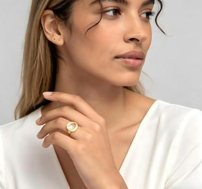 14K Gold Plated Ring for Women, Oval Cubic Zirconia Wrap Bands Ring, Chunky Dome Statement Ring Size 5 to 10 - color: Gold