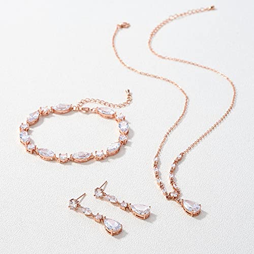 SWEETV Bridal Wedding Jewelry Set for Brides,Teardrop Bridesmaids Jewelry Set - color: 02.Rose Gold