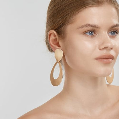 FANZE 2-3 Pairs Clip on Earrings Drop Earrings Set,Big Matte Gold Earrings Statement Earrings Jewelry Gift for Women - color: Set-10