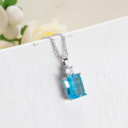 CiNily Rectangular Crystal Necklace for Women Trendy, Pendant Necklace with Chain 14K White Gold | Gold Plated Multicolor Birthstone Pendant Necklaces Boho Jewelry for Christmas Birthday Wedding - color: Silver-Blue cz