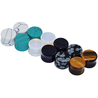 Qmcandy 6 Pairs/16 Pairs Natural Stone Ear Plugs Saddle Plugs Ear Gauges Expander Piercing Gauge 8G to 13/16 inch - color: 12pcs 0g(8mm)