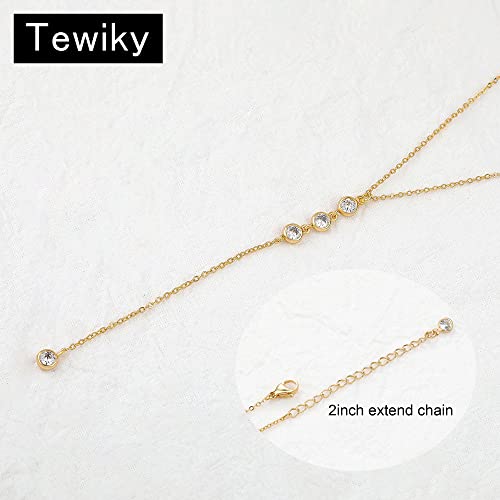 Tewiky Dainty 14k Gold Plated/Silver Cubic Zirconia Necklaces for Women | Simple CZ Jewelry Necklaces Trendy Gifts - color: Gold cz Ynecklace