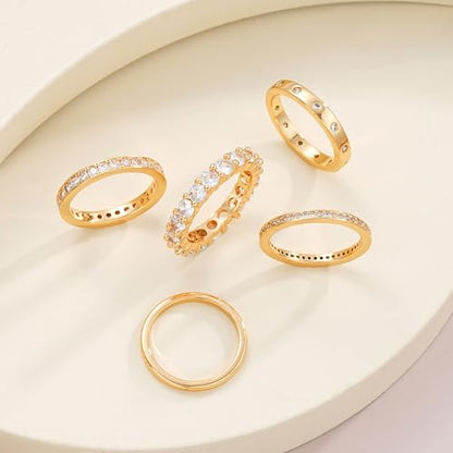 Gold Rings for Women Non Tarnish, 14k Gold Plated Dainty Stacking Cubic Zirconia Thumb Rings, Gold Knuckle Women Rings Set Jewelry Size 5-10 - color: gold-1