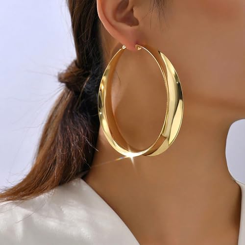 Big Gold Chunky Hoops Earrings for Women Trendy Large Wide Post Thick Drop Dangle Earrings Minimalist Statement Earrings Party Jewelry Gift - color: Big-Gold