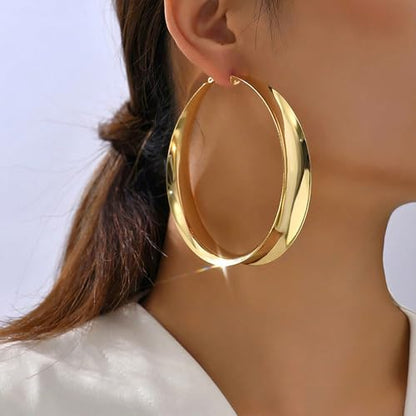 Big Gold Chunky Hoops Earrings for Women Trendy Large Wide Post Thick Drop Dangle Earrings Minimalist Statement Earrings Party Jewelry Gift - color: Big-Gold
