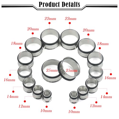 12G-25mm Single Flare Gauges Tunnels Plugs Stretching Set Kit 316L Surgical Steel Gauges Tunnle Plug for Ears 12G 10G 8G 6G 4G 2G 0G 00G 12mm 14mm 16mm 18mm 20mm 22mm 25mm - color: Silver Tone, size: 00G(10.0mm)-25mm