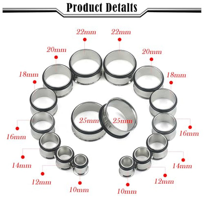 12G-25mm Single Flare Gauges Tunnels Plugs Stretching Set Kit 316L Surgical Steel Gauges Tunnle Plug for Ears 12G 10G 8G 6G 4G 2G 0G 00G 12mm 14mm 16mm 18mm 20mm 22mm 25mm - color: Silver Tone, size: 00G(10.0mm)-25mm