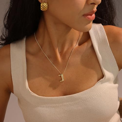 Ewrkbrㅤ Initial Necklaces for Women, 14k Gold Plated Bubble Letter Necklace Chunky Gold Necklace Dainty Charm Initial Necklaces for Women Trendy Custom Preppy Stocking Stuff Necklace Christmas Gifts - color: Gold, style: J