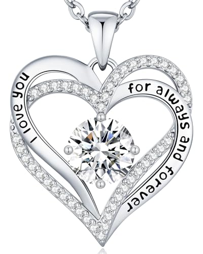 CDE Engraved Forever Love Heart Birthstone Necklace Jewelry Gifts for Women | Hypoallergenic,Nickel-Free & Lead-Free,3 x 3 mm 5A CZ Heart Pendant,Anniversary Christmas Birthday Gift for Girlfriend Wife - color: 04-Apr-WG, style: White Gold Plated
