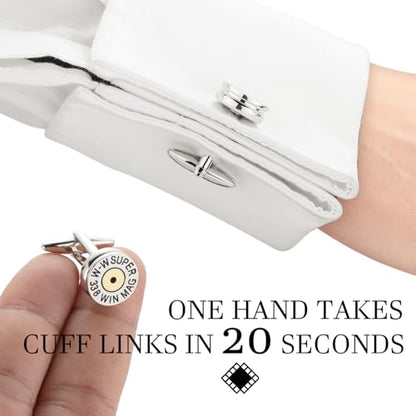 HAWSON Various Unique Cuff Links Mens, Animal/Tactical/Music/Holiday/Cufflinks, Themed Wedding Dinner Party Gift Suit Accessories - style: Silver Bullet Caliber