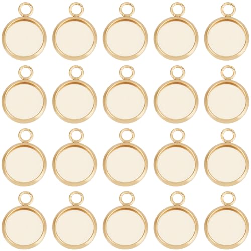 Beebeecraft 1 Box 40Pcs 10mm Cabochon Settings Charms 24K Gold Plated Stainless Steel Plain Edge Bezel Cups Flat Round Back Charm for DIY Jewellery Making Findings - color: Gold, size: 10mm 40pcs