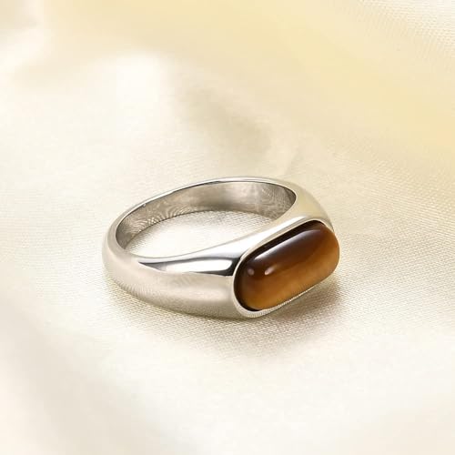 MYNENEY Signet Mens Pinky Rings Statement Wedding for Women - color: Brown stone
