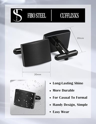 FIBO STEEL Stainless Steel Cufflinks for Men Tuxedo Cufflinks and Studs for Wedding, Business, Formal Events Classic Custom Cuff Links for Men - style: black: 1 pairs