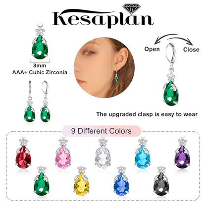 Dangle Earrings for Women Multicolor Crystal Drop Earrings Set Leverback Teardrop Earrings 925 Silver and 14K Gold Plated Hypoallergenic Fashion Cubic Zirconia Dangle Earrings Trendy Jewelry Gifts for Women - style: Teardrop Set-S 3