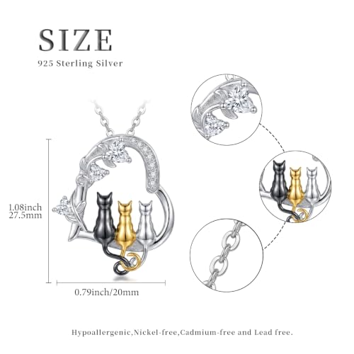 Heart Animal Necklace 925 Sterling Silver Cute Animal Pendant Jewelry Birthday Gifts for Women Girlfriend Mom Animal Lovers - style: 1-5 Three Cat