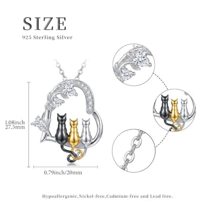 Heart Animal Necklace 925 Sterling Silver Cute Animal Pendant Jewelry Birthday Gifts for Women Girlfriend Mom Animal Lovers - style: 1-5 Three Cat