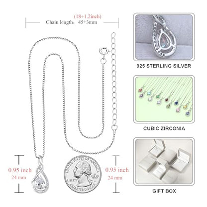 STARCHENIE 925 Sterling Silver Necklace Dangle Earrings for Women Infinity Twisted Teardrop Pendant April Birthstone Cubic Zirconia Jewelry Set