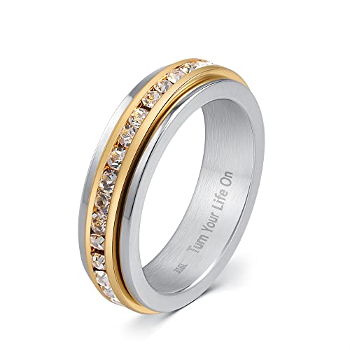 Muses Art Design Fidget Rings, Anxiety Rings, Spinner Rings, Band Rings with Birthstone, Stainless Steel, Women and Men, Meditation Rings, Thumb Rings, Stress Relieving and Anxiety Reducing - color: April - Crystal