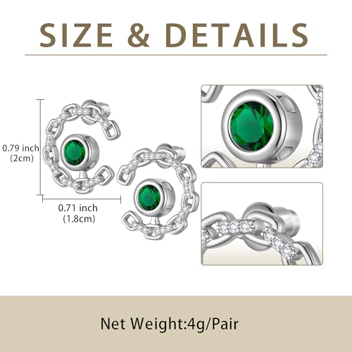 Elegant C-Shaped Crystal Stud Earrings with Birthstone Earring Silver Plated Fashion Jewelry for Women CE0003 - color: Green-May