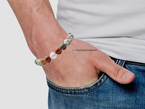 Amazing Gemstone African Bloodstone Crystal Bracelet for Women Men's Gifts - Protection Healing Crystal Bracelet - 8mm Gemstone Beaded Stretchable Bracelet Pulseras Para Hombres Mujer Stocking Stuffers Mothers Day Gift - color: African Bloodstone