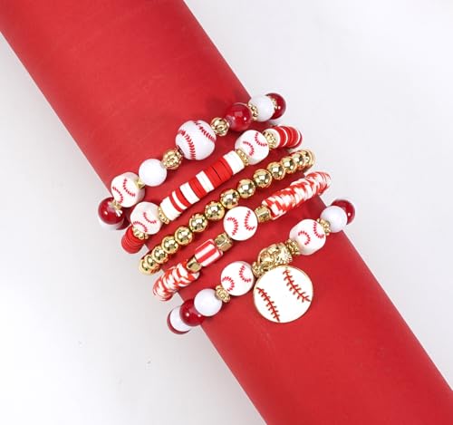 Ardorchid Halloween Bracelets for Women Pumpkin Ghost Steleton Bat Skull Beaded Stackable Stretchy Bracelet Rugby Thanksgiving Christmas Heishi Bracelets - color: Baseball Bracelets