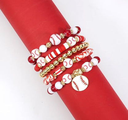 Ardorchid Halloween Bracelets for Women Pumpkin Ghost Steleton Bat Skull Beaded Stackable Stretchy Bracelet Rugby Thanksgiving Christmas Heishi Bracelets - color: Baseball Bracelets