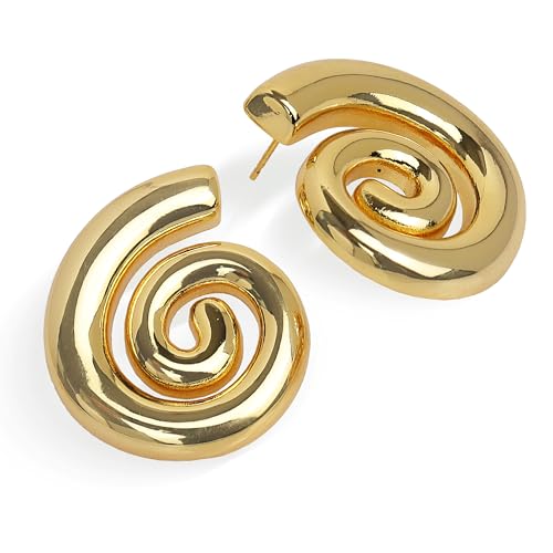 Jean Beau Chunky Gold Stud Earrings for Women Trendy Gold Plated Dangle Drop Prom Birthday Fashion Office Jewelry Gift - color: Silver Swirl