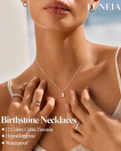 FUNEIA Diamond Necklaces for Women 14K Gold Plated Emerald Birthstone Necklace for Women Mothers Dainty Gold Necklace Blue Green Cubic Zirconia Pendant Necklace Birthday Gifts for Women Jewelry - color: 04. April(Diamond)-Silver