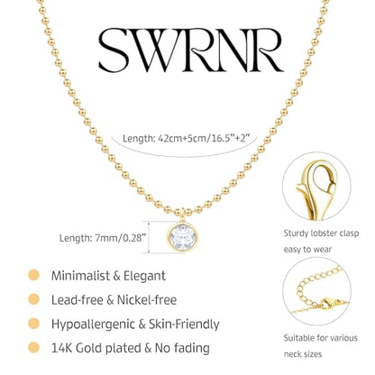 Gold Necklace for Women, Dainty 14K Gold Plated Pendant Necklaces for Women Trendy Simple Choker Chain Cubic Zirconia Circle/Interlocking/Sun/Pearl Necklace Fashion Jewelry Charm Gifts - color: CZ Pendant-1