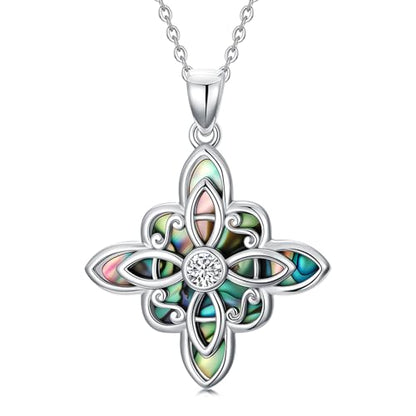 Witch Necklace 925 Sterling Silver Pentagram Triple Moon Pentacle Pendant Wiccan Pagan Jewelry Witchy Gifts for Women - style: Witches Knot-Abalone