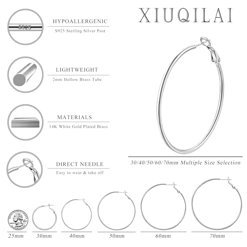 14K Gold Plated 925 Sterling Silver Posts large Hoop Earrings for Women, Hypoallergenic Big Hoop Earrings Lightweight Jewelry for Women 30/40/50/60/70MM - color: Silver-60mm