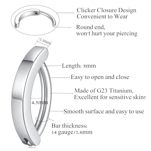 G23 Titanium Clicker Belly Button Ring Navel Rings Body Belly Piercing Jewelry 14G 14mm 12mm 10mm 8mm - style: 14G/8mm/Silver