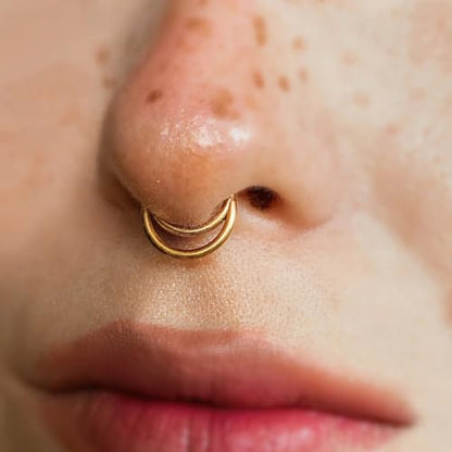 16G Septum Ring Hinged Septum Clicker Nose Ring Septum Piercing Jewelry - color: Circle-gold, size: 8mm