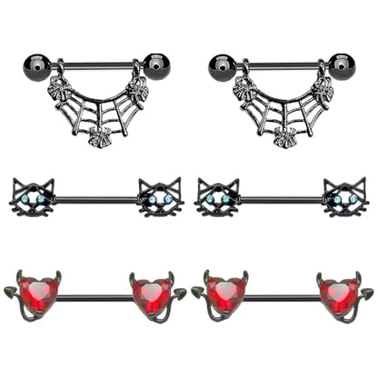 VERAMI 14G 16G Bat Devil Heart Nipple Rings Stainless Steel Heart Nipple Barbell Rings Tongue Rings Body Piercing for Women Men - color: STYLE-3
