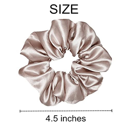 6 Pcs Satin Silk Hair Scrunchies Soft Hair Ties Fashion Hair Bands Hair Bow Ropes Hair Elastic Ponytail Holders Hair Accessories for Women and Girls (4.5 Inch, Champagne) - color: Champagne
