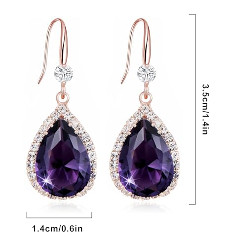 Crystal Drop Earrings for Women Cubic Zirconia Teardrop Earrings Sparkling Rhinestone Dangle Earring - color: Gold Purple