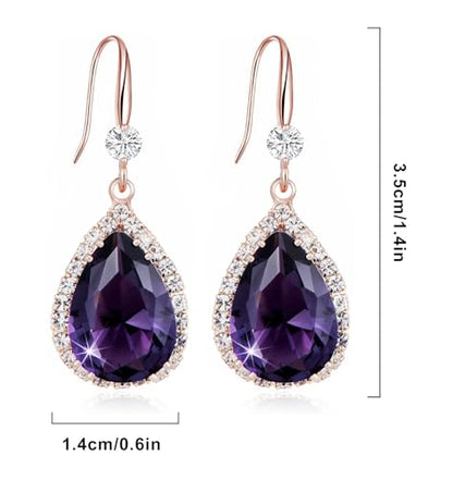 Crystal Drop Earrings for Women Cubic Zirconia Teardrop Earrings Sparkling Rhinestone Dangle Earring - color: Gold Purple