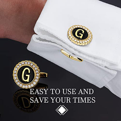 HAWSON 18K Gold Tone Initial Cufflinks for Men with Tuxedo Studs - Gift Boxed, Stylish Men's Jewelry Accessories for Weddings, Birthdays, Anniversaries, Father's Day - color: G-Cufflinks & Studs Set