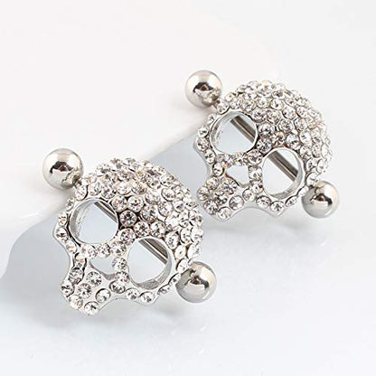 Nipple Rings for Women Stainless Steel Nipple Piercings 3D Skull Nipple Jewelry a Pair - color: silver