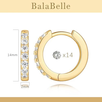 14K Gold Hoop Earrings Small Gold Huggie Hoop Earrings for Women | 14K Gold Earrings for Women CZ Gold Hoop Earrings Lightweight Hypoallergenic Gold Hoop Earrings for Women 12/14/16/20/25/30mm - size: 14mm