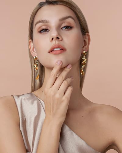 Big Silver Plated Spiral Dressy Fashion Geometric Statement Earrings for Women by SNGIA, Large Chunky Trendy Vintage Drop Dangle Boho Earrings Jewelry Gifts. - style: 18K Gold Plated