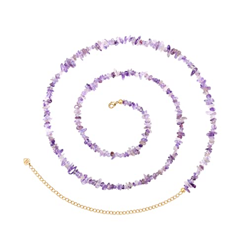 Adjustable 18k Gold Plated Waist Chain, Beach Bikini Body Chain, Handmade Boho Belly Chain - color: O.amethyst