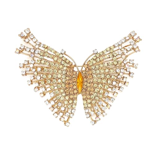 EVER FAITH Austrian Crystal Gorgeous Volant Butterfly Brooch for Bride, Prom, Bridal - color: Champagne Gold-Tone
